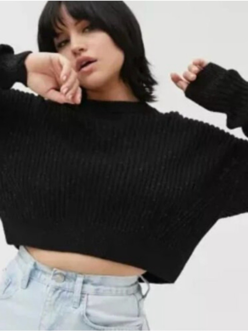 Urban Outfitters Black Cropped Ribbed Crewneck Sweater